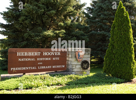 Herbert Hoover National Historic Site and Presidential Library Museum sign West Branch Iowa USA Stock Photo