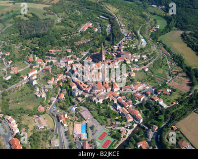 Aerial shoot of the village of Belmont-sur-Rance - France Stock Photo