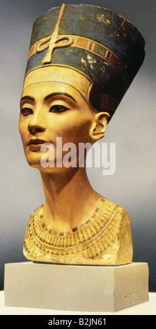 Nefertiti, Egyptian Queen, 18th dynasty, portrait, bust, limestone, Amarna, circa 1360 BC, Altes Museum, Berlin, , Stock Photo