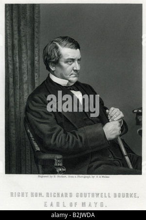 Bourke, Richard Southwell, 21.2.1822 - 8.2.1872, 6th Earl of Mayo, Irish statesman, half length, steel engraving, by E. Stodart, based on a photograph by S. A. Walker, England, 19th century, Artist's Copyright has not to be cleared Stock Photo