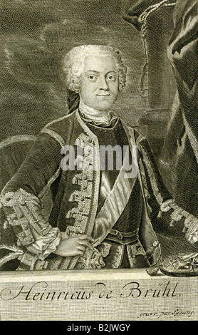 Bruhl, Heinrich Count von, 13.8.1700 - 28.10.1763, Saxon politician, prime minister of the Electorate of Saxony 1746 - 1763, copper engraving, by Johann Christoph Sysang (1703 - 1757), Germany, 18th century, Artist's Copyright has not to be cleared Stock Photo