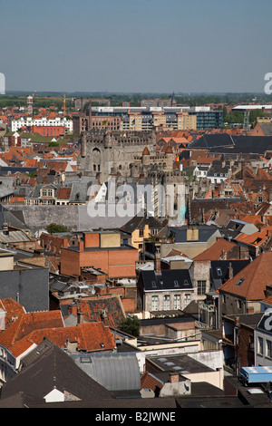 Rooftops and Castle of the Counts Ghent Stock Photo
