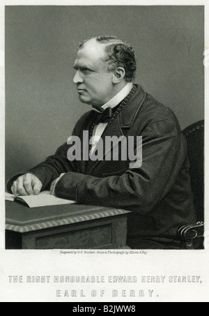 Stanley, Edward Henry, 15th Earl of Derby, 21.7.1826 - 22. 4.1893, British politician, Foreign Secretary 6.6.1866 - 9.12.1868, 21.2.1874 - 2.4.1878, half length, steel engraving by G. J. Stodart, from a photograph, England, 19th century, Artist's Copyright has not to be cleared Stock Photo