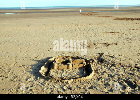 Sandcastle on the beach at Camber Sands, East Sussex, UK Stock Photo