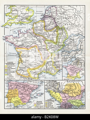 cartography, historical maps, ancient world, Roman Empire, European provinces, 1st - 3rd century AD, F. W. Putzger, 'Historischer , Stock Photo