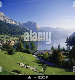 geography / travel, Austria, Styria, landscapes, Grundlsee with Mount Backenstein and Grundlsee village, , Additional-Rights-Clearance-Info-Not-Available Stock Photo
