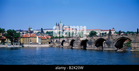 geography / travel, Czech Republic, Prague, city views / cityscapes, Vltava, Charles Bridge, Prague Castle, St. Vitus Cathedral, Additional-Rights-Clearance-Info-Not-Available Stock Photo