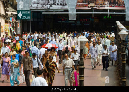 Crowded Morning Rush in Chhatrapati Shivaji Train Station in Mumbai India Stock Photo