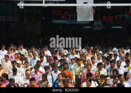 Crowded Morning Rush in Chhatrapati Shivaji Train Station in Mumbai India Stock Photo