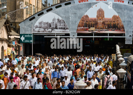 Crowded Morning Rush in Chhatrapati Shivaji Train Station in Mumbai India Stock Photo