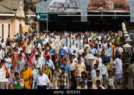 Crowded Morning Rush in Chhatrapati Shivaji Train Station in Mumbai India Stock Photo