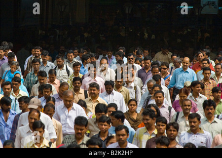 Crowded Morning Rush in Chhatrapati Shivaji Train Station in Mumbai India Stock Photo