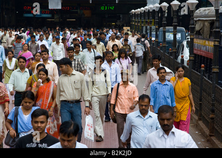 Crowded Morning Rush in Chhatrapati Shivaji Train Station in Mumbai India Stock Photo