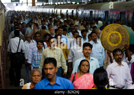 Crowded Platform During Morning Rush in Chhatrapati Shivaji Train Station in Mumbai India Stock Photo