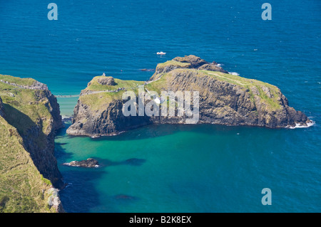 Carrick a rede rope bridge to Carrick island Larrybane bay Ballintoy Ballycastle County Antrim Northern Ireland UK GB EU Europe Stock Photo