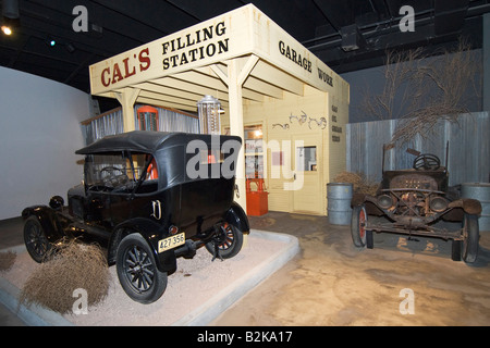 Texas Canyon Panhandle Plains Historical Museum gas filling station exhibit circa 1930s car is a 1926 Ford Stock Photo