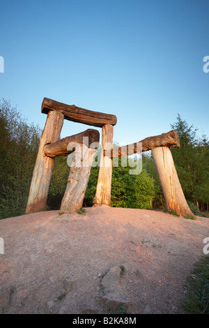 'Place' a giant wooden chair sculpture in The Forest of Dean, Gloucestershire, England, UK Stock Photo