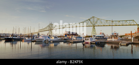 The West Mooring Basin with the four mile long Astoria Bridge that crosses the Columbia River in the background Stock Photo
