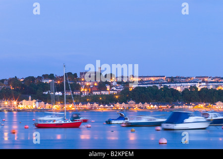 Moored boat Cardiff Bay South Wales Penarth Marina in background Stock Photo