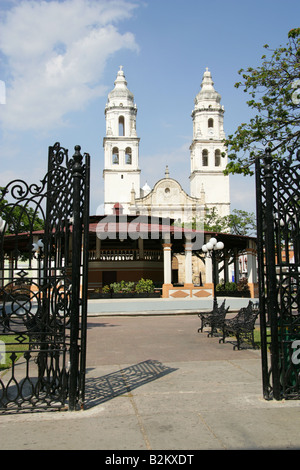 Cathedral of Nuestra Senora de la Concepcion and Main Plaza, Campeche, Yucatan Peninsular, Mexico. Stock Photo