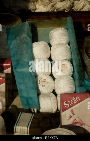 cotton yard ready for knitting stacked on rows in a box Stock Photo