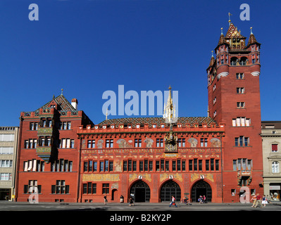 The famous red town hall in the old city of Basel, Switzerland. Stock Photo