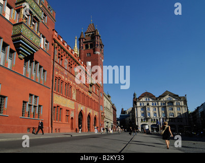 The famous red town hall in the old city of Basel, Switzerland. Stock Photo