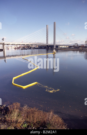 Water & Fish Management Crew in the Thea Foss Waterway under the Interchange Bridge Tacoma Washington Stock Photo