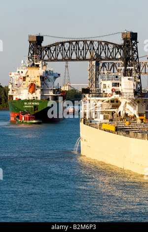 Giant cargo vessels on Lake Calumet, near Chicago, IL. Stock Photo