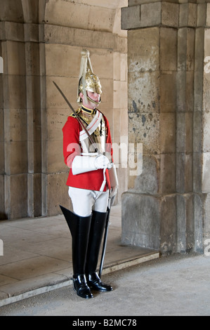 Horse guard on duty in the passage leading to Horse Guards courtyard, Whitehall, London Stock Photo