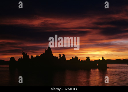 Sunrise Tufa State Reserve Mono Lake with silhouetted tufa towers American Southwest California State USA Stock Photo