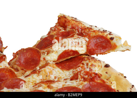 Pepperoni pizza slice isolated on white Stock Photo