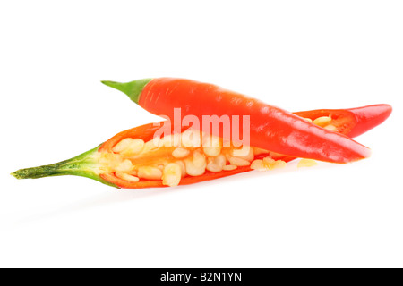 Bird eye chillies classed as very hot chillies perfect for classic Thai cooking Stock Photo