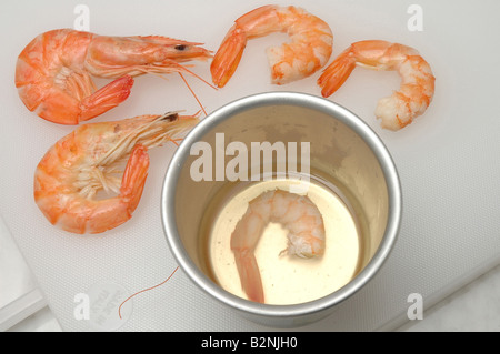 Aspic with vegetables, tunny and shrimps Stock Photo