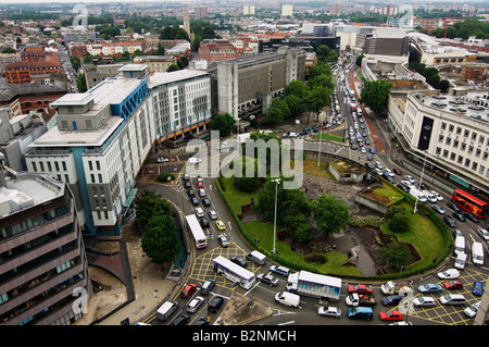 Aerial view looking down on traffic and St James Barton roundabout Bristol UK