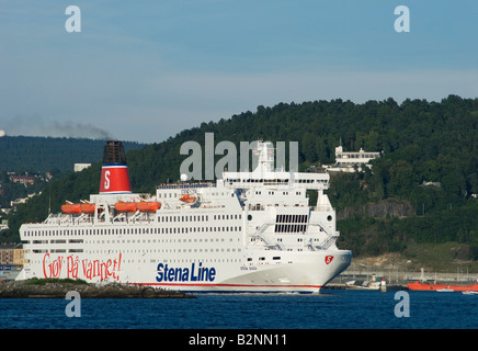 The Swedish car ferry Stena Saga of Stena Line leaving the quay at Vippetangen in Oslo Stock Photo