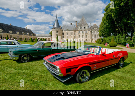 Ford Mustang convertible at American car show in the park of Chateau Azay-le-Ferron, Indre, France. Stock Photo