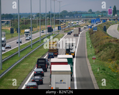 The Belgian E19 highway leading north across the border into the Netherlands Hazeldonk border zone Stock Photo