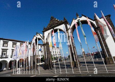 The city gates Portas da Cidade in downtown Ponta Delgada. Sao Miguel island, Azores, Portugal Stock Photo