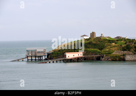 Old and new Lifeboat stations Tenby Pembrokeshire Wales Cymru Stock Photo