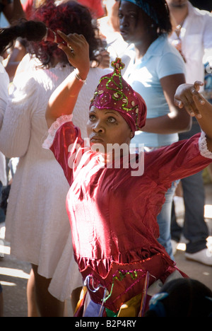 Woman dancing in Afro Cuban rumba performance in Callejon de Hamel in the Cayo Hueso district Havana Cuba Stock Photo