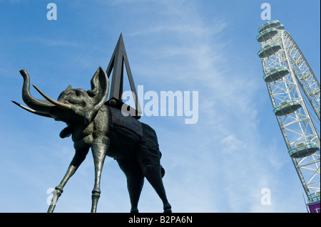 London the British Airwais London Eye and a Dali s sculpture Stock Photo