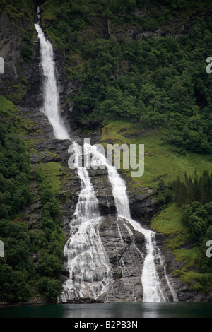 Norway Geirangerfjord The Suitor waterfall Stock Photo