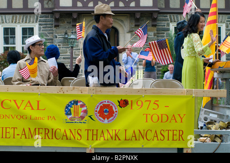 Loyalty day small town patriotic parade honoring military veterans past and present. Stock Photo