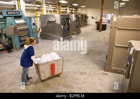 Commercial laundry facility in Kent, Washington operated by Northwest Center does washing for clients like US military. Stock Photo
