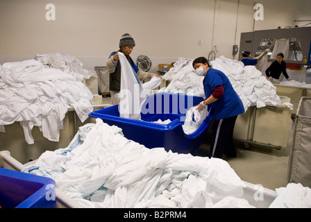 Commercial laundry facility in Kent, Washington operated by Northwest Center does washing for clients like US military. Stock Photo