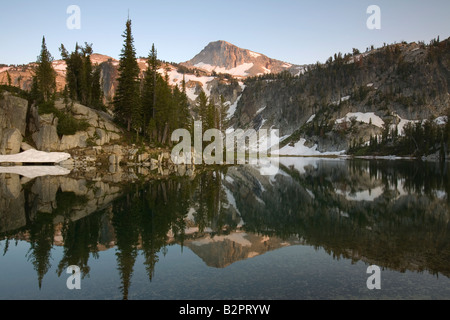 Mirror Lake, Eagle Cap Wilderness, Eagle Cap Peak, Wallowa Mountains, Oregon, United States, sunset, horizontal Stock Photo