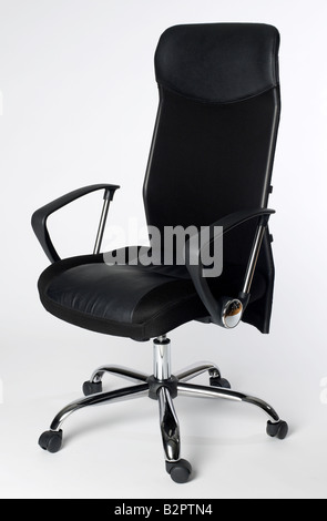 Black leather office chair isolated on white background Stock Photo - Alamy