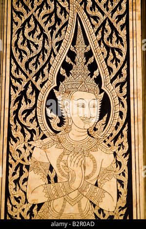 Decorative door in Wat Pho Temple, Bangkok Stock Photo