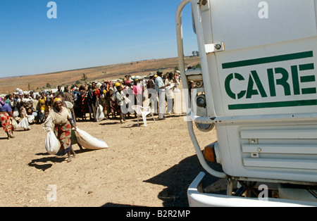Food aid for displaced people at a camp in Angola. Stock Photo